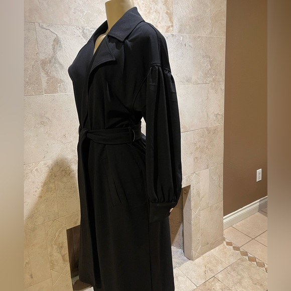 TAHARI black long-line open front trench coat w/belt NWT - Picture 7 of 11